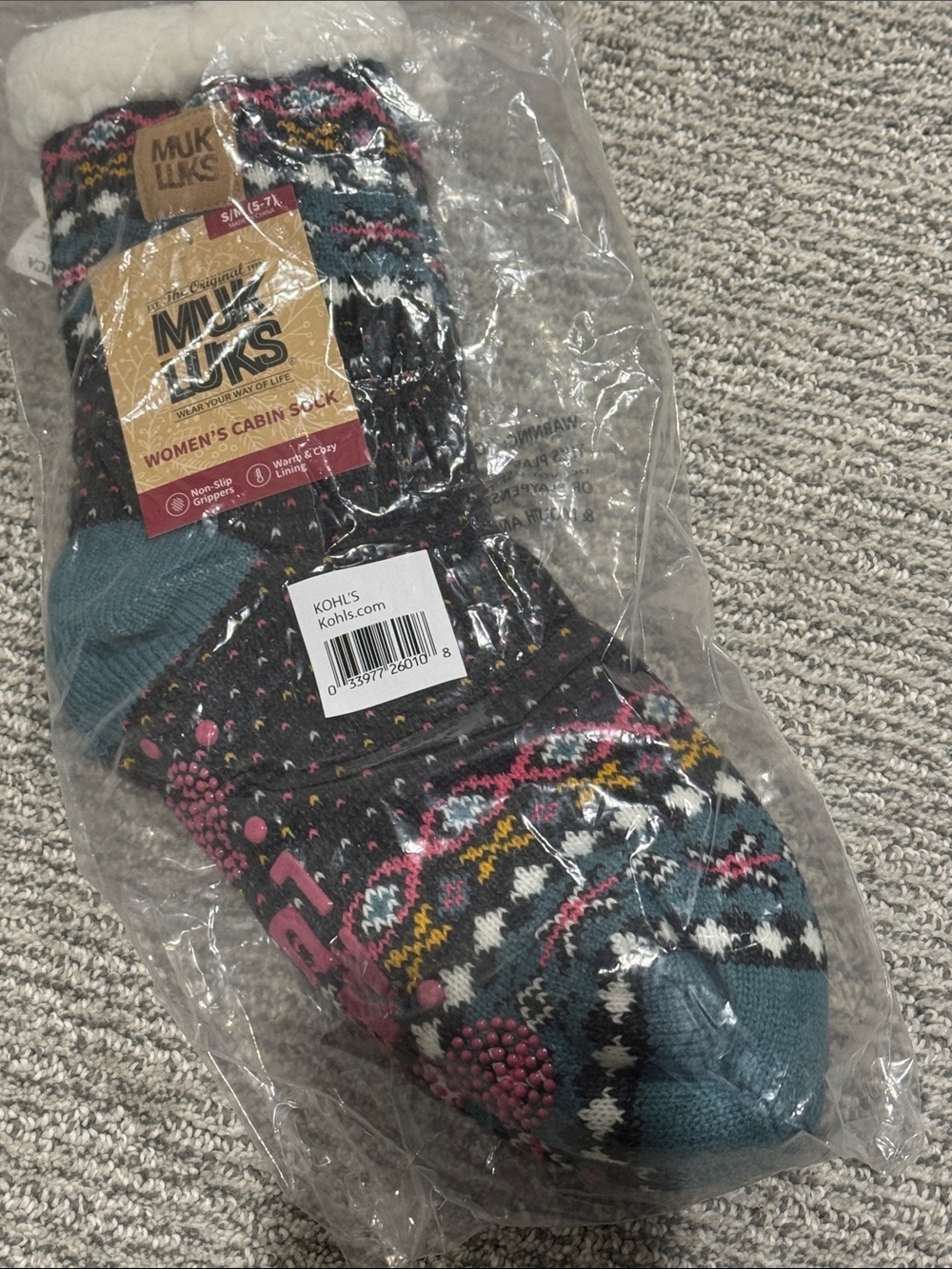 Muk Luks Women's Patterned Cabin Socks in Teal, Pink & Black